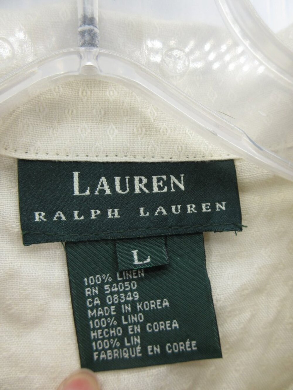 VTG Lauren Ralph Lauren Top Large White Linen Shirt Loop Collar NEW - Picture 11 of 13